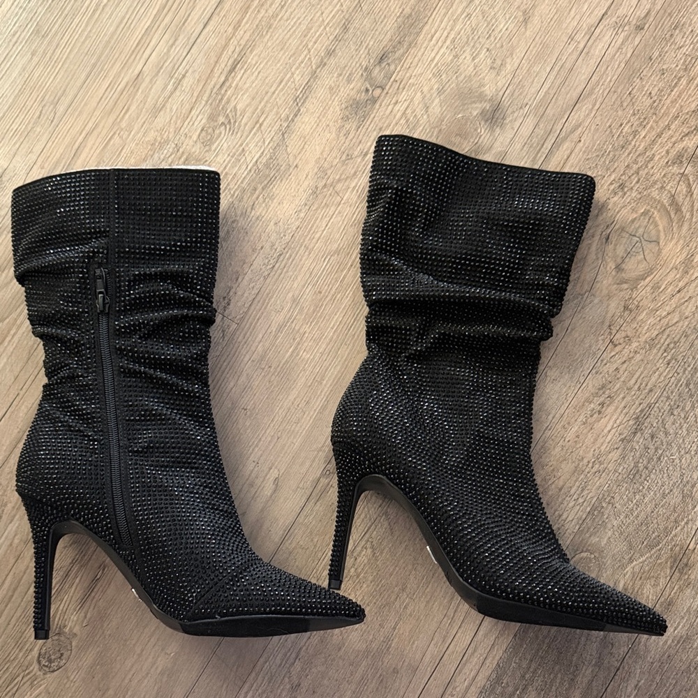 Thalia Sodi Black Rhinestone Heeled Boots